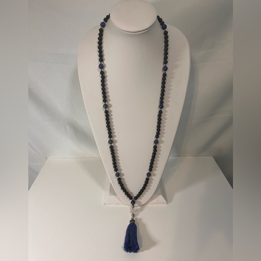 Lapis Lazuli & Lava Rock Mala – 108 Beads for Grounding & Intuition